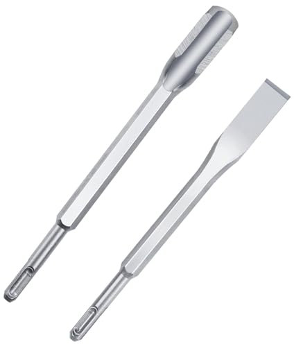 DXLing Set di scalpelli SDS Plus - Scalpello da 2 pezzi, Scalpello a canali da 23 cm e Scalpelli Piatti da 22 cm Universale per piastrelle, cemento, pietra, muratura