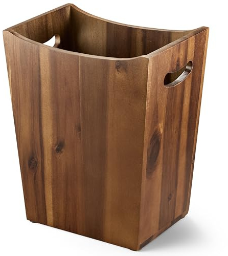 Tidita 2 Gallons Rectangular Wastebaskets - Acacia Wood Waste Basket with Handles - Small Trash Can for Bathroom - Brown Garbage Bin for Spa Bathroom Decorative, Kitchen Counter, Living Room (Walnut)