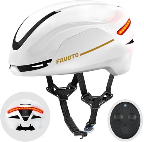 Favoto Casco Bici Intelligente con Luce - Casco Ebike Certificato CE Doppio Guscio per Adulti Uomo Donna con Indicatori di Direzione per Ciclismo su Strada e Spostamenti in Città Regolabile Bianco