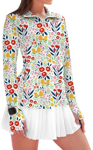 IECCP Womens Long Sleeve Fishing Shirts UPF 50+ Sun Protection Sun Shirts Summer Quick Dry Rash Guard Lightweight Quarter Zip Pullover (Small Floral,L)