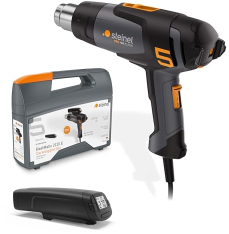 Steinel pistola térmica HM 2120 E Set de enrolladores para coche | incl. escáner de temperatura y cable de 7,5 m, pistola de aire caliente 2200 W, 80°-650°C