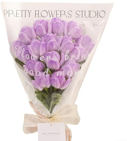 HEIBTENY Kit de ramo de tulipanes hecho a mano para decoraciones florales vibrantes y diversión de manualidades (morado)