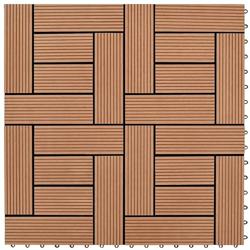 Homgoday Azulejos de Plataforma WPC 30x30 cm - 11 Piezas, 1 m², Resistente al Agua y Duradero, Marrón