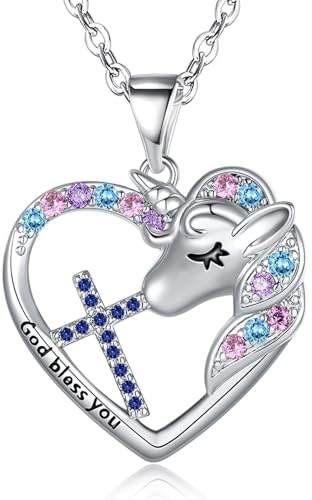 Unicorn Cross Necklace for Kids Girls Unicorn Birthstone Gifts Jewelry Birthday Baptism Confirmation Gifts for Teens Little Girls Daughter September