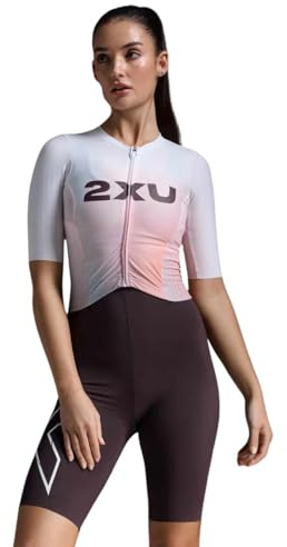2XU Women's Light Speed React Sleeved Tri Suit (US, Alpha, X-Large, Regular, Regular, Standard, White/Port)