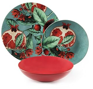 Excelsa Granada Servizio Piatti 18 Pezzi, Decorazione Melograni, Porcellana e Stoneware