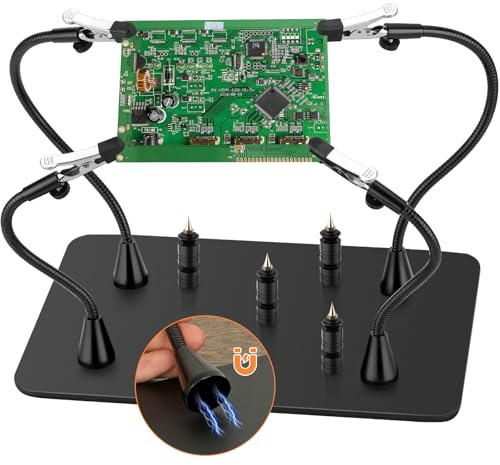 Drdefi Magnetic Helping Hands Soldering Third Hand, Soldering Station with Alligator Clips PCB Holder Tool, 4 Gooseneck Arms & 4 PCB Circuit Board Holders for Electronics Repair Jewelry Hobby