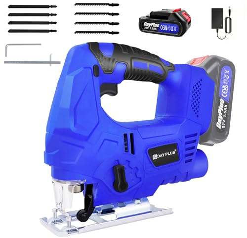 Electric Jigsaw Tool, 1000W Power Jig Saws with 1500mAh Battery and Charger，3000SPM Jigsaw with LED，Angle Cut ± 45 ° with 8 PCS Sawblades for Wood Metal Working & DIY