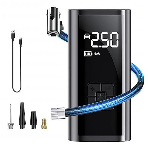 EAFC Inflador de Neumáticos Inalámbrico, Compresor Aire Portátil 150 PSI con Pantalla Digital, 4 Modos Autoapagado, Luz LED Emergencia, USB para Coche/Moto/Bici y Power Bank