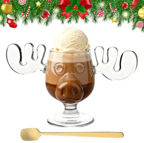 Weciau Moose Mug, Weihnachtstassen Elch Tassen mit Löffel, Schöne Bescherung Elchgläser, Weihnachtsgläser National Weihnachtsurlaub, Urlaubsgeschenke für Kaffee, Tee, Getränke, Transparent (240 ml)