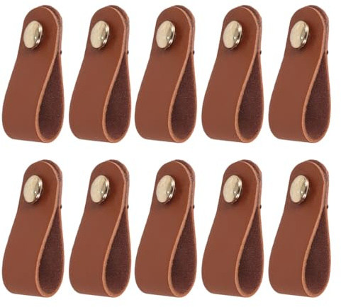 Alide 10 st läderhandtag, möbelhandtag, läderhandtag till skåp och garderob med skruvar