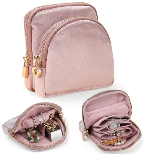 Lumayina 2-in-1 Schmucktasche für Reisen aus Samt mit 2 Etuis, klein & groß | Abnehmbare Samtbeutel mit Reißverschluss; tragbarer Schmuck-Organizer für Ringe, Ohrringe und Armbänder für Damen auf Reisen.