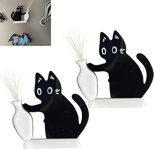 2 Stück Desktop Katzenvase | Kätzchen Kühlschrankmagnet Dekoration | Magnet-Acryl-Haustiere-Gedenkdekoration, Kühlschrank-Ornament | Für Wohnzimmer, Küche, Eingangsbereich, Schreibtisch, Bücherregal
