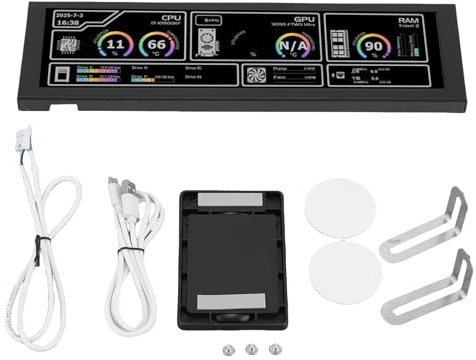 CHEOTIME Panel de visualización de Temperatura de PC de 8,8 Pulgadas, Universal 1920x480 Ángulo de visión Amplio de 178 ° CPU GPU Panel de Sensor de Temperatura de Datos Monitor de (Negra)