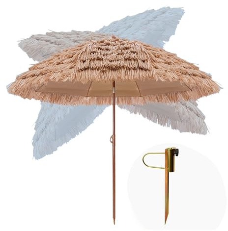 Genérico Sombrilla de Patio de 160/200 cm Estilo inclinable sombrillas de Playa con 8 Varillas estaca para el Suelo Bolsa de Transporte sombrilla Tropical de Paja palapa(160cm/5.2ft)
