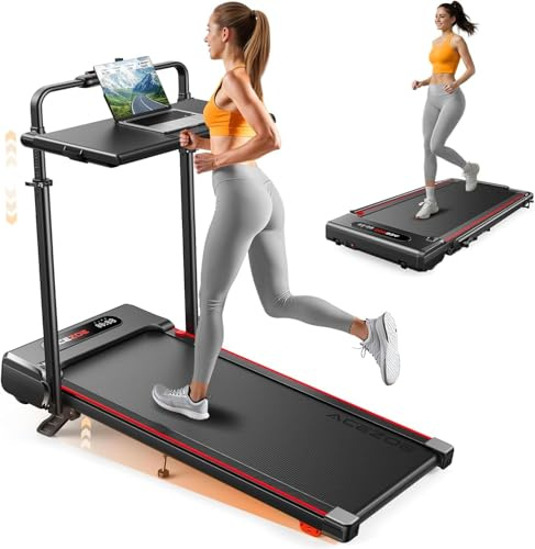 Acezoe Tapis de Marche Pliable avec Tablette, Tapis de Course Inclinable 10% et Vitesse 12 km/h, Walking Pad Moteur 2.5 HP, Écran LED, Télécommande, 136KG pour Maison/Bureau