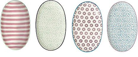 Bloomingville Set di 4 piatti da portata Patrizia, rosa, verde, viola, blu, in ceramica