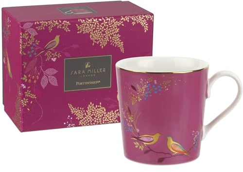 Portmeirion x Sara Miller London rosa kaffemugg med handtag – Chelsea-kollektion, tillverkad i fint porslin med gulddetaljer, en tidlös blandning av stil och kvalitet, 344 ml