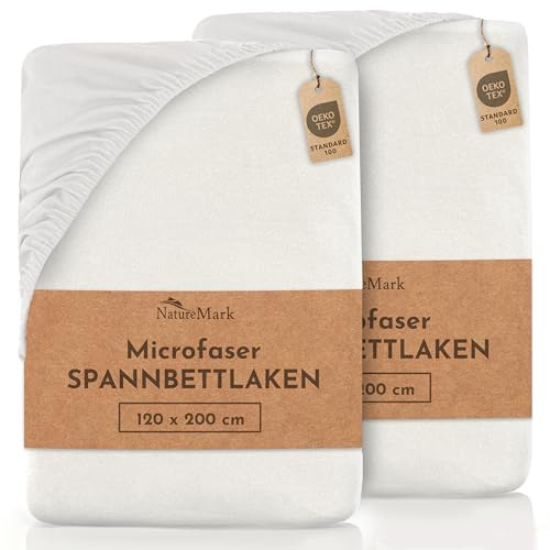 NatureMark Mikrofaser SPANNBETTLAKEN 2er Pack zum Sparpreis! viele Größen und Farben Markenware (Bettlaken 120x200 cm, Creme/Natur)