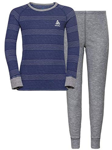 Odlo Kinder Bekleidungsset Set ACTIVE WARM KIDS, grey melange - clematis blue - stripes, 80, 150409