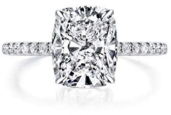 Bo.Dream Elongated Cushion Cut Cubic Zirconia Engagement Rings Platinum Plated Sterling Silver (8)