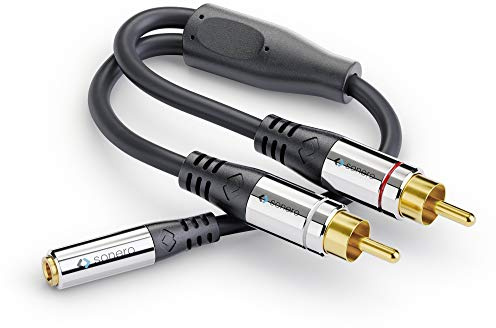 sonero Audio Adapterkabel 3,5mm Klinke auf 2X Cinch Stecker vergoldet 0,2m | AUX Stereo Audiokabel für Smartphone, Tablet, MP3 Player, Receiver und Lautsprecher, mit vergoldeten Kontakten