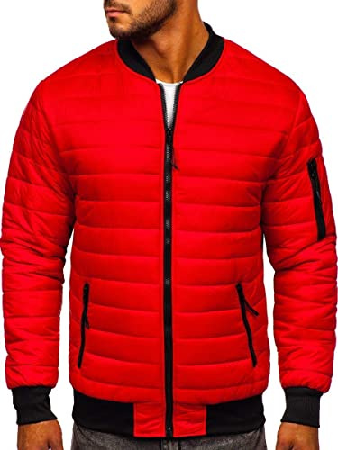 BOLF Hombre Chaqueta acolchada de Entretiempo Cierre de Cremallera Cuello alto Cazadora Plumíferos Deporte Chaqueta de Ocio Básico Outdoor Estilo Casual MY-02 Rojo XL [4D4]