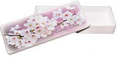 CreaTu Caja de porcelana rectangular – Flores de cerezo – personalizada, fabricada en Italia