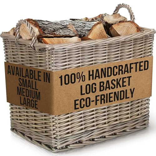 Vanilla Leisure - Log Basket Log Baskets For Wood Burner Indoor Medium Lined Wicker Basket Log Basket for Fireplaces Lined Log Store Indoors Size:D400xH300xW320mm Medium Willow Storage