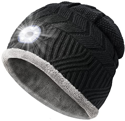 HIGHEVER Idee Cadeau Original Bonnet LED - Motard Pecheur, Bonnet Hiver Lampe Frontale Utile Cadeaux pour Homme Papa, Saint Valentin, Noel