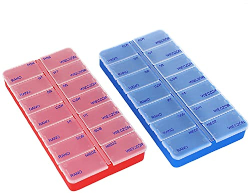 COM-FOUR® 2X Dispensador de medicamentos en polaco, caja de medicamentos | Caja de pastillas - pastillero
