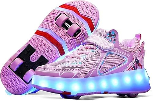 YongerYong Schuhe mit Rollen für Mädchen Jungen, Rollschuhe-Sneaker mit 4 Rollen für Kinder, Verstellbar Straßen-Schuhen zu Rollschuh mit LED Blinkend
