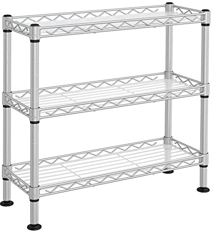 SONGMICS Estantería Especias, Estantería Especiero, Organizador para Especias de 3 Niveles, Estantes de PP Ajustables, para Botellas y Latas, 40 x 15 x 39,5 cm, Plata Mate LGR025E01