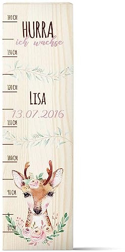 GRAVURZEILE Messlatte für Kinder aus Holz - REH Design - mit Namen für Kinderzimmer - Skala misst 80-140 cm - Größe 20 x 70 x 2 cm - Geschenk zur Geburt für Mädchen & Jungen