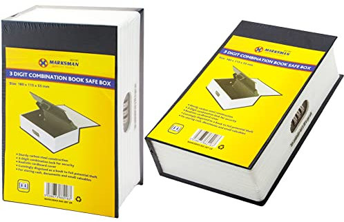 NTI MARKSMAN 3 Digit Combination Lock Book Safe ENGLISH DICTIONARY Security Cash Box Home Office Business Money Valuables Jewellery Portable UK FREE P&P, Navy & White, 180 x 115 x 55MM