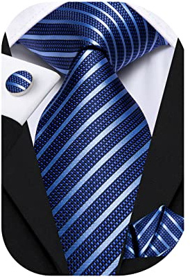 Dubulle Mens Tie Set Paisley Floral Checks Neckties for Men Silk Pocket Square Cufflinks Suit Wedding,A Blue
