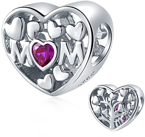 Charms maman en argent sterling 925, arbre de vie familial maman perles de coeur ajourées, charm arbre de noël pour bracelet de fête des mères pandora, pour cadeau de mom/maman de fille/fils