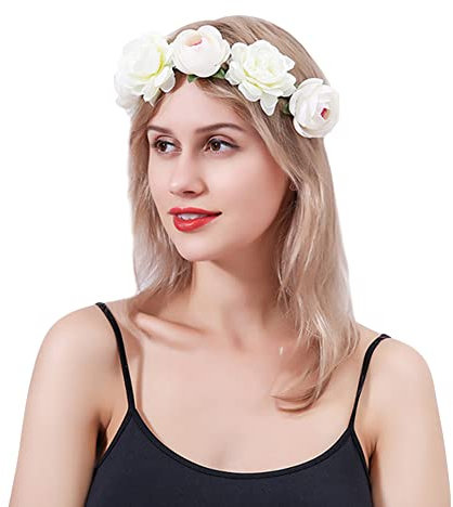 Blumenkranz Braut Stirnband Blume Blumenkrone Kunstpflanze Haarreif mit Band Haarbänder Verstellbar Blumenstirnband Romantisch Kopfschmuck Hochzeit Party Zeremonie Reisefotografie Strand