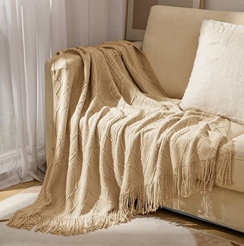 Hayisugal Sofadecke Boho Decke Strick Decke Tagesdecke Wohndecke Gestrickte Decke Wendedecke Kuscheldeck Couchdecke überwurf Decke Reise Decke, Khaki Farbe, 130 x 200cm