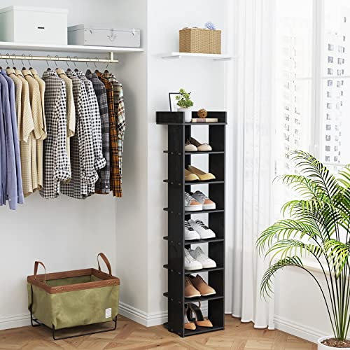 Dripex Schuhregal Schmal und Hoch schuhständer mit verstellbare Ablage, 8 Ebenen Schuhaufbewahrung für Flur, Eingang, Wohnzimmer, Schlafzimmer Schwarz