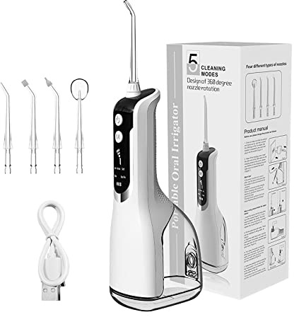 Layhou Idropulsore Dentale Portatile, Irrigatore Dentale 300ml 5 Modalità 4 Becchucci USB Ricaricabile IPX7 Impermeabile Idropulitore Per i Denti, Irrigatore Orale Filo Interdentale Adatto a viaggio