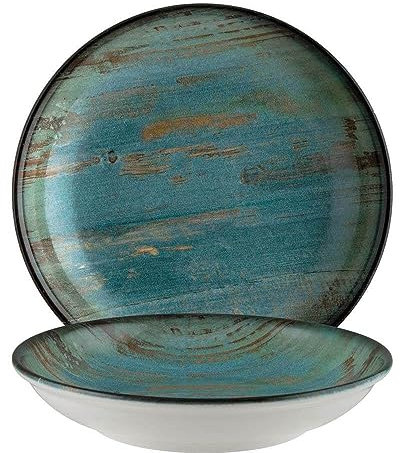 Bonna MDRMTBLM28CK - Platos hondos (6 unidades, 28 cm, 170 cl, 5,4 cm, porcelana), color turquesa, marrón y azul