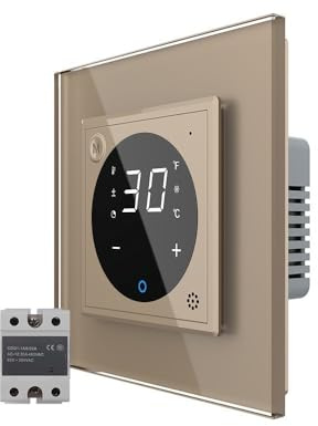 LIVOLO Digitales Touch Raumthermostat inkl. Glasrahmen mit Elektronischem Lastrelais für Fußboden/Elektroheizung mit Stellmotoren VL-C7-PS72-XQ002-13-VL-C7-SR-13 Gold Fuß Boden Heizung