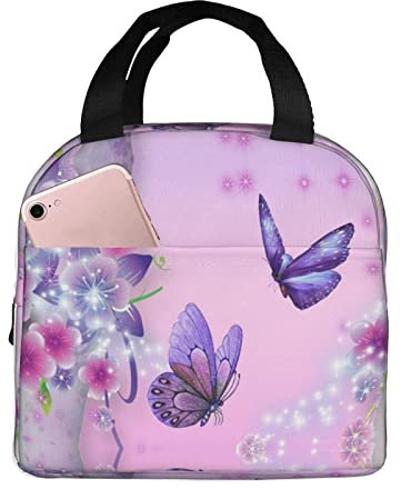 XVBCDFG Bolsa de almuerzo con diseño de mariposa rosa, fiambrera aislada para mujeres y hombres, bolsa de mano ligera y duradera para la escuela de oficina