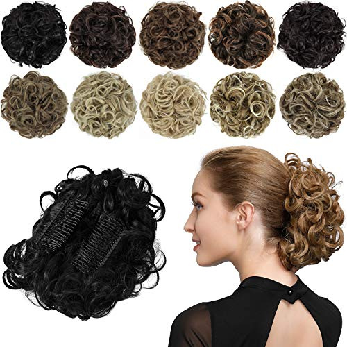 PARXITN Chignon hårstycke lockad Dutt Scrunchie hårförlängning syntetisk högsticksfrisyr kammar i rörigt hårstycke för kvinnor