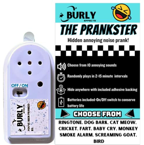 Burly Effects Hidden Noise Maker Gag Prank - 10 Different Sounds - Ringtone, Dog, Cat, Cricket, Fart, Baby Cry, Smoke Alarm, Monkey, Screaming Goat, Bird (1 Pack)