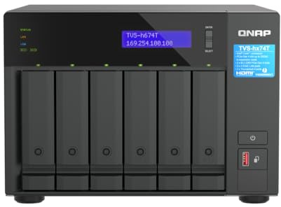 QNAP TVS-h674T-i5-32G-US NAS de Escritorio de Alta Velocidad de 6 bahías con CPU Intel Core i5 de 6 núcleos de 12ª generación, Memoria DDR4 de 32 GB, conectividad Thunderbolt 4 y 2.5GbE (sin Disco)