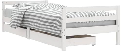 vidaXL Kinderbett, Kinder Bettgestell mit Schubladen, Hausbett für Kleinkinder ab 4 Jahren, Einzelbett Kinder Jugendbett Holzbett, Weiß 90x200 cm Massivholz Kiefer