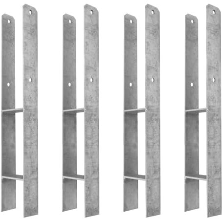 Wickey MasterLock H-Anker - Befestigung, Verankerung aus feuerverzinktem Stahl für Spieltürme, Schaukeln, Stelzenhäuser, Gartenzaun, Pfosten - 90x90 mm, Stärke 6 mm (4)