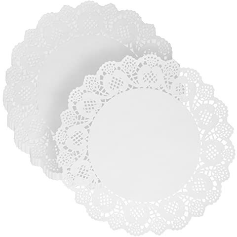 OUNONA 100 Pcs Round Lace Paper Doilies for Cake Decorating Greaseproof Baking Pads 12.5 Inch (30cm) for Parties and Crafts